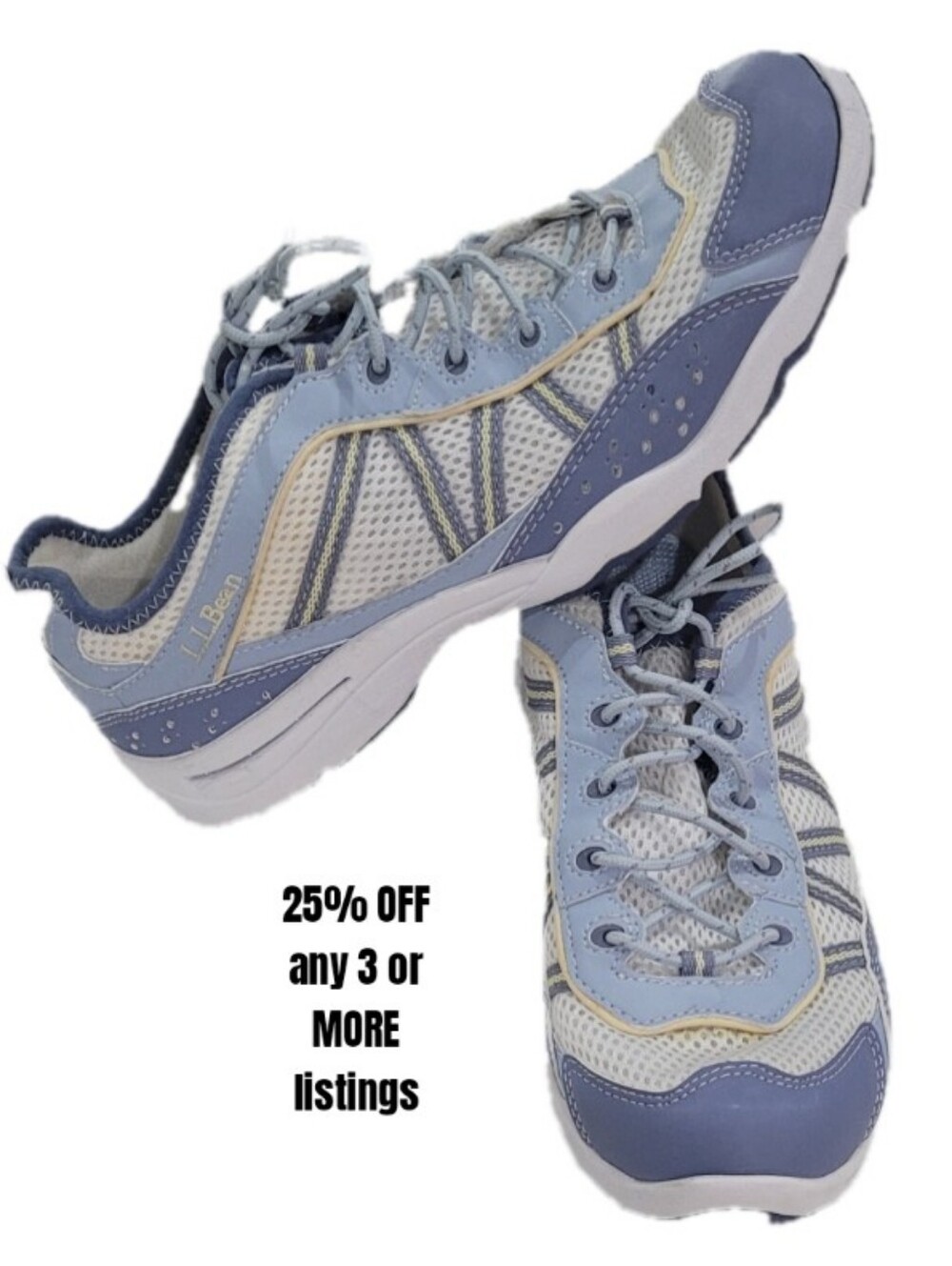 Size 8 L. L. Bean Light Blue Cream Women's Athletic Sneakers Water Shoes Mesh